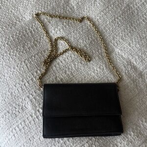 J Crew Cross Body Clutch Handbag Leather Black Gold